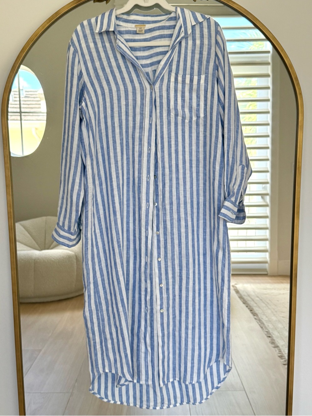 NWT Magaschoni 100% Linen Shirt Dress Blue Stripe S - Picture 2 of 6